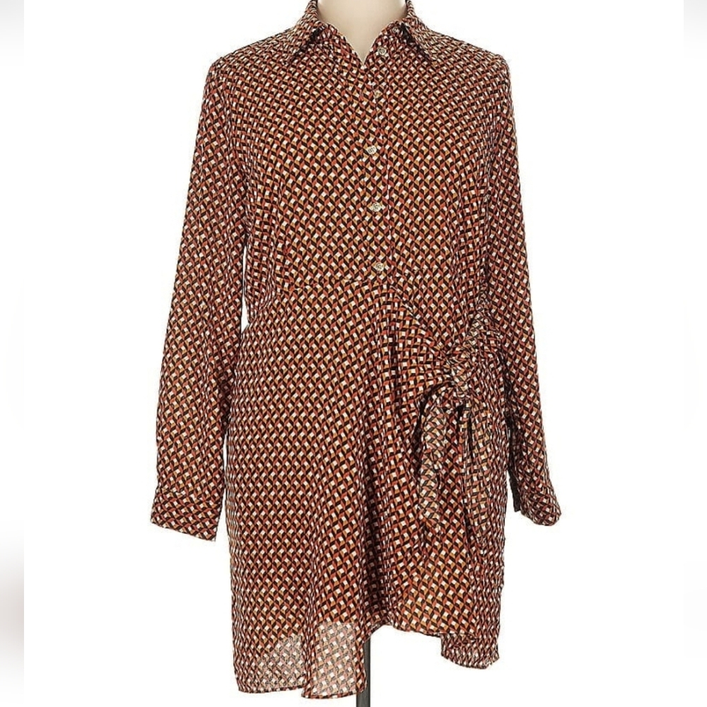 NWT MICHAEL Michael Kors Geo Print Button Down Wrap Front Dress, XL,